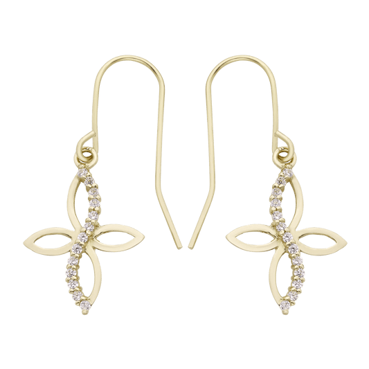 14k Gold Lab-Created White Topaz Cross Drop Earrings - What's Your Story