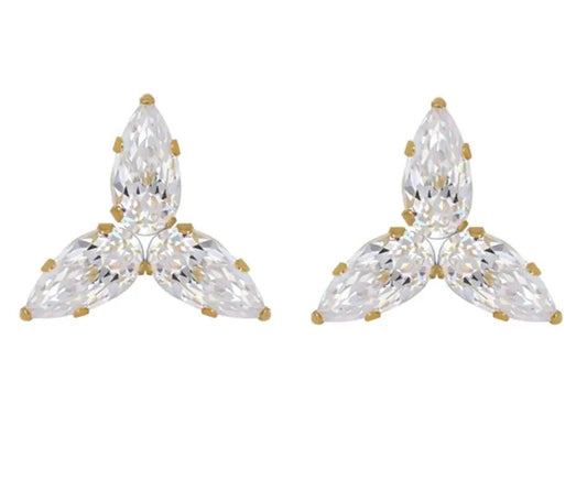 14k Gold Dainty Cubic Zirconia Cluster Stud Earrings - What's Your Story